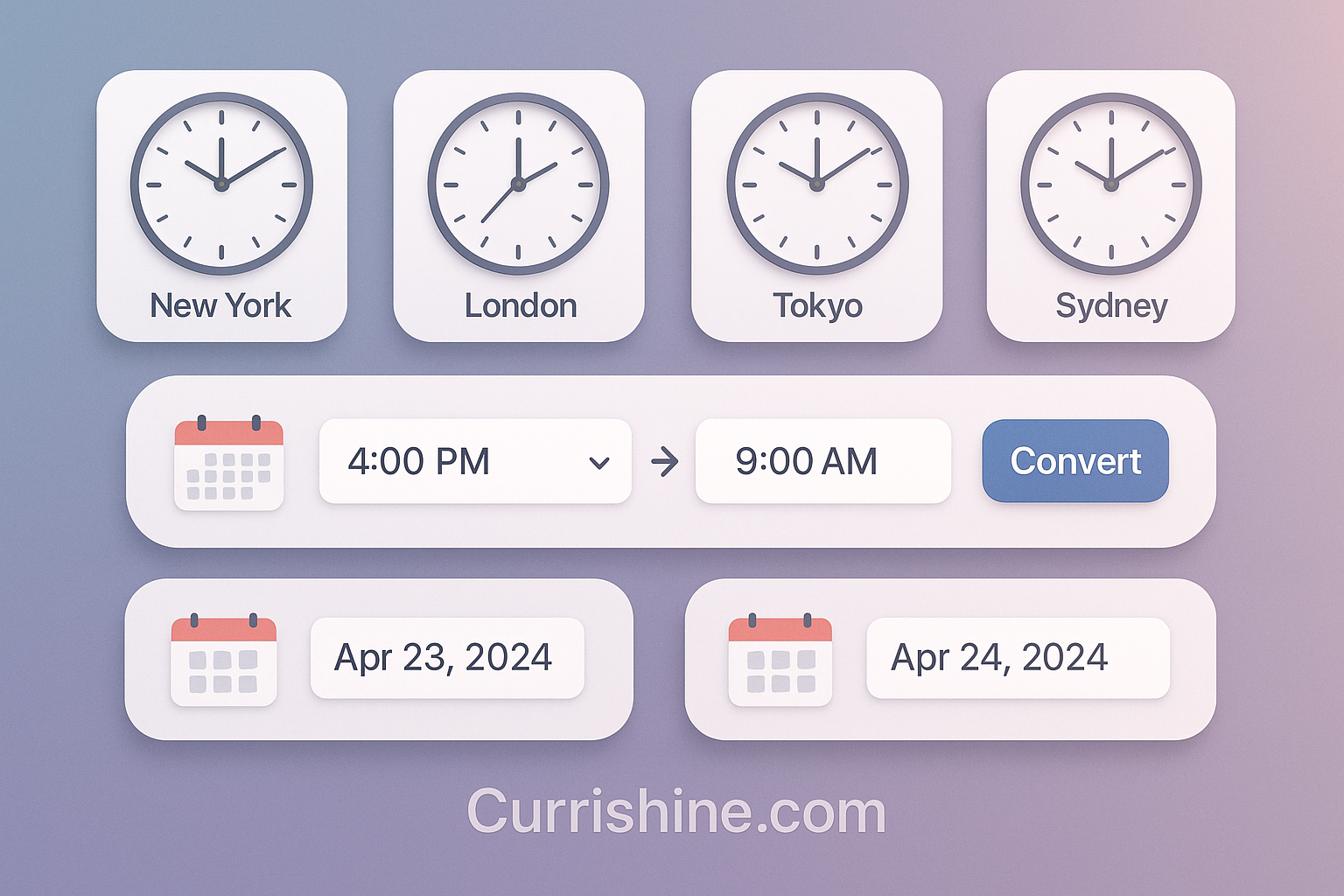 A digital interface showing multiple time zones with clocks and a user-friendly design for converting times, highlighting the keyword "time converter tools"